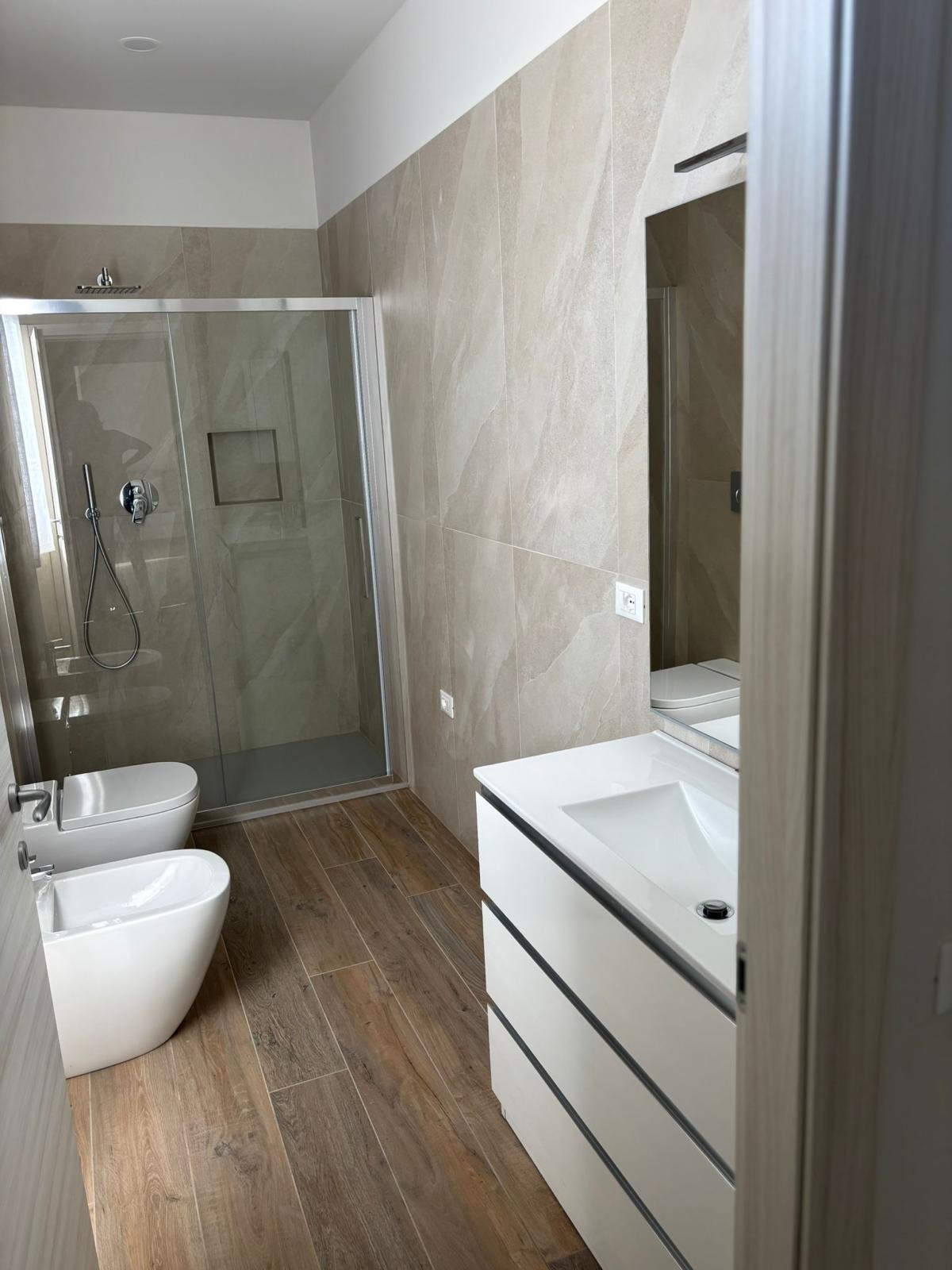 Modern bathroom with walk-in shower